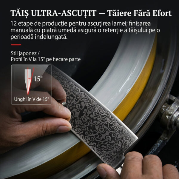 finisare manuala Cutitul Bucatarului Decatails Chef 8 Inch Profesional, Otel Damasc 67 Straturi, Maner din Lemn Pakka Japonez