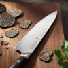 Cutit Profesional Chef Decatails™ Lama 21 cm, Otel German Premium 1.4116, 56–58 HRC, Maner Lemn Natural Abanos, Ascutire Manuala 15°