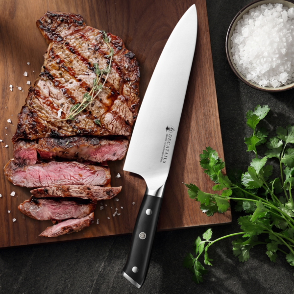 Cutit Profesional Chef Decatails™ Lama 21 cm, Otel German Premium 1.4116, 56–58 HRC, Maner Lemn Natural Abanos, Ascutire Manuala 15°