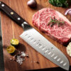 Cutit Santoku Profesional Decatails, Otel German 1.4116 Premium, 56–58 HRC, Maner Lemn Natural Abanos, Ascutire Manuala 15°