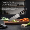 Cutit Santoku Profesional Decatails, Otel German 1.4116 Premium, 56–58 HRC, Maner Lemn Natural Abanos, Ascutire Manuala 15°
